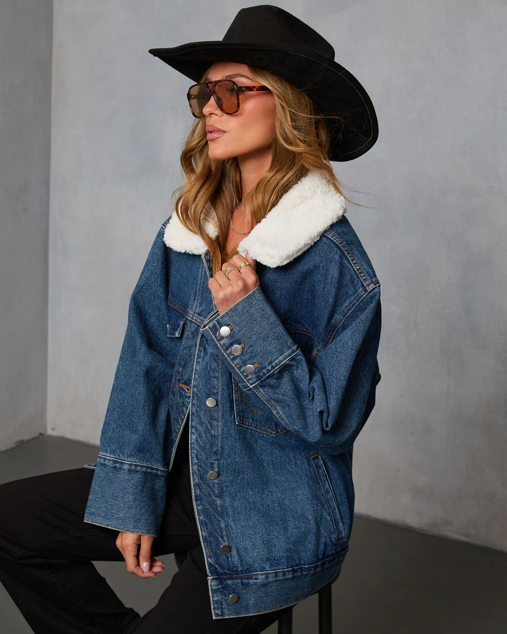 Branka Sherpa Collar Denim Jacket - Image 3