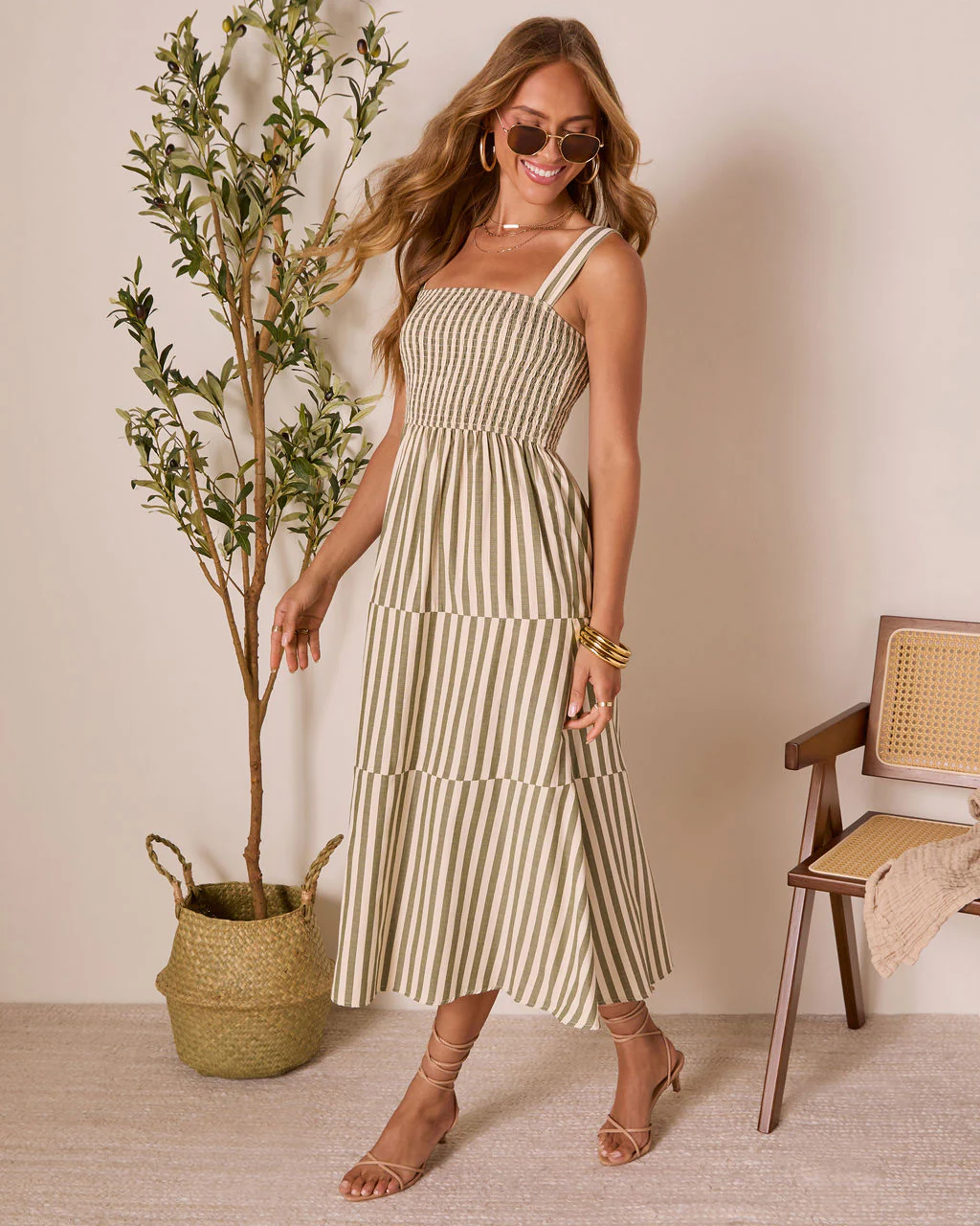 Braylin Striped Smocked Midi Dress - Image 3