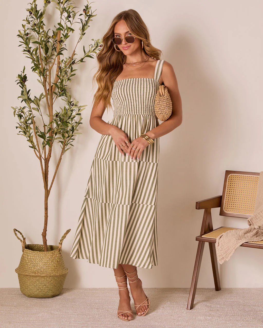 Braylin Striped Smocked Midi Dress - Image 5