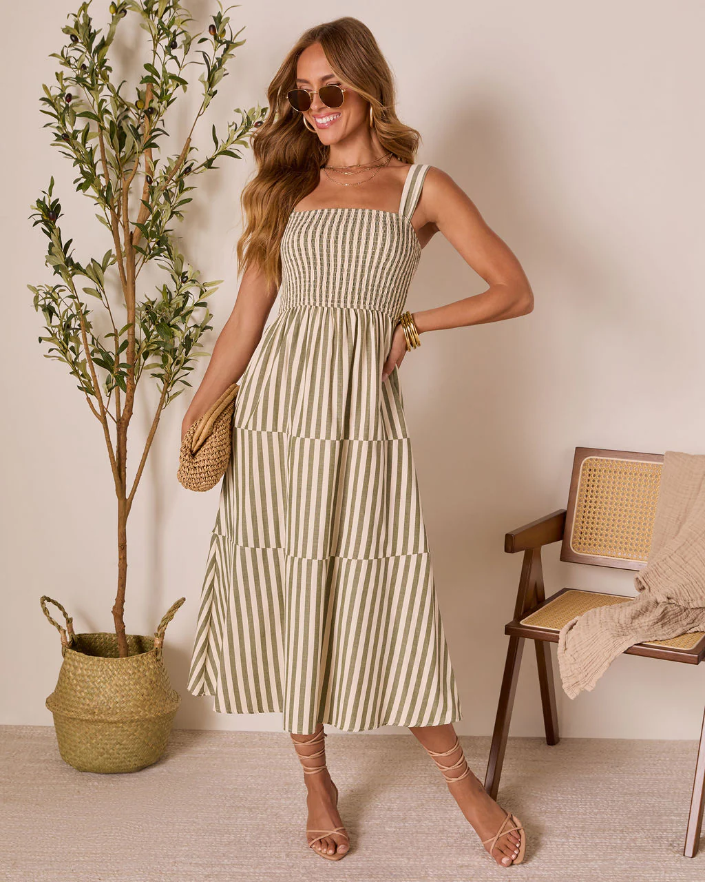 Braylin Striped Smocked Midi Dress - Image 6