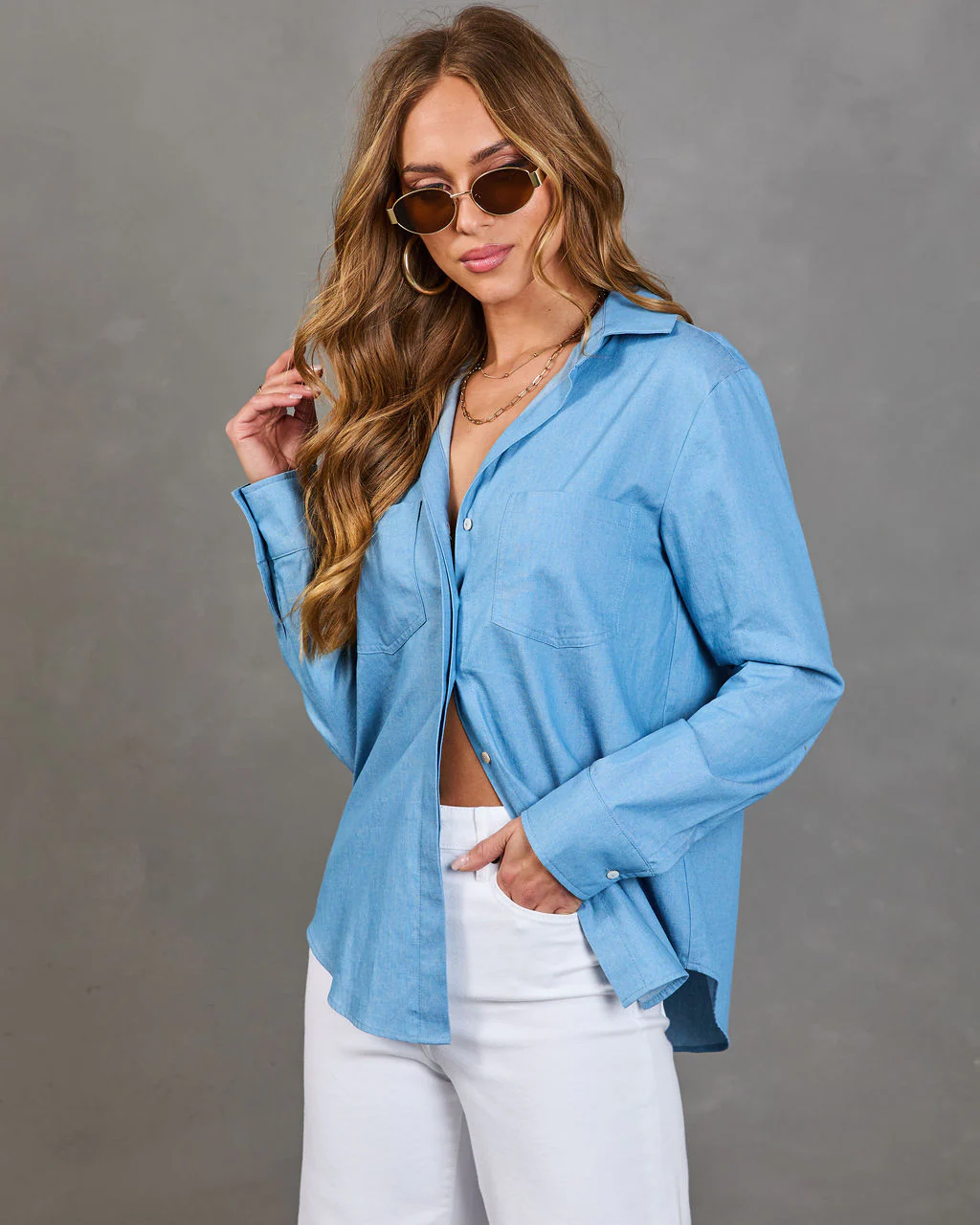 Bredan Button Down Chambray Top - Image 3