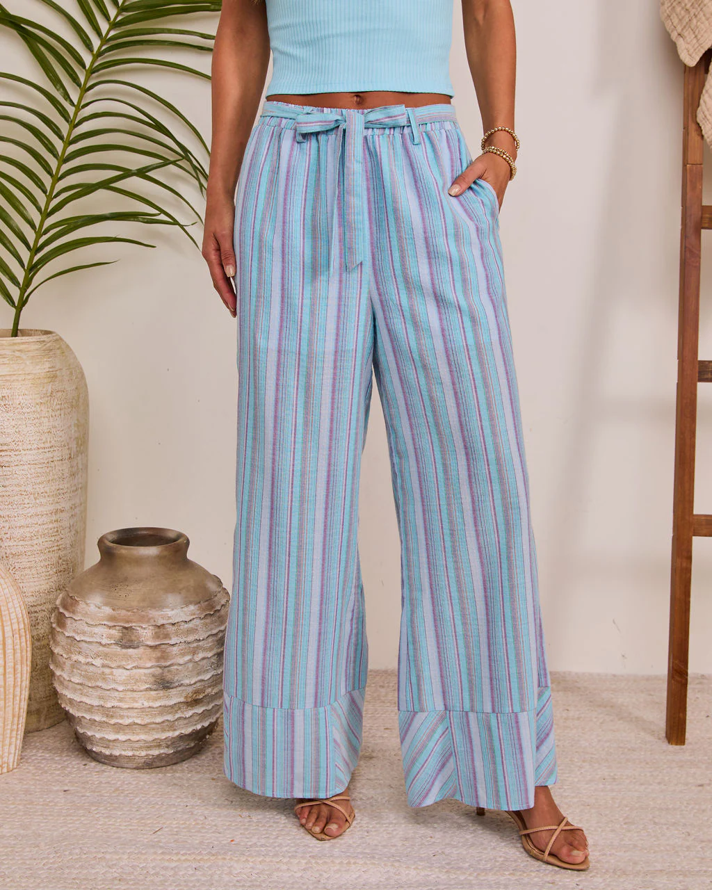 Breezy Muse Striped Wide Leg Waist Tie Pants - Image 2