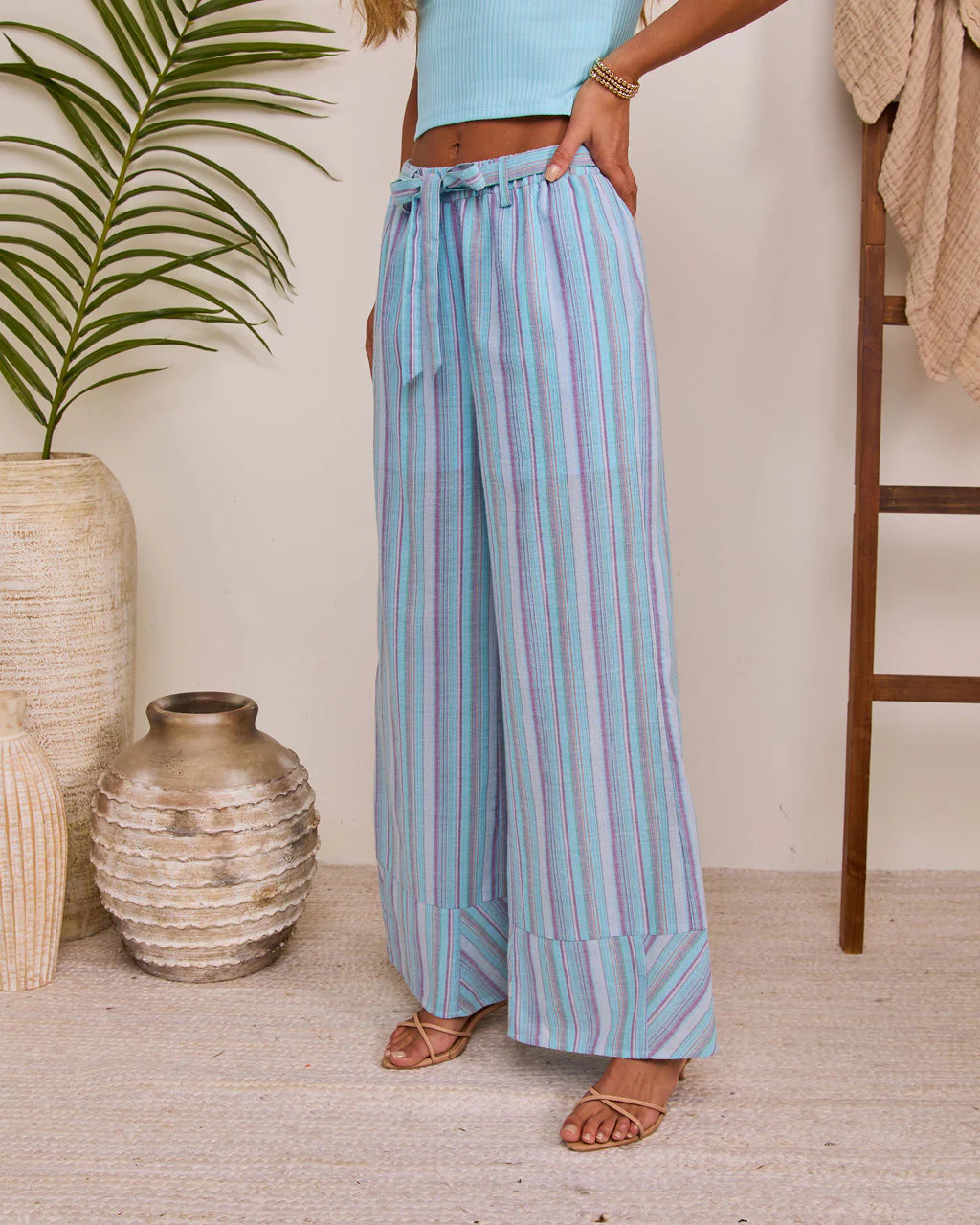 Breezy Muse Striped Wide Leg Waist Tie Pants - Image 3