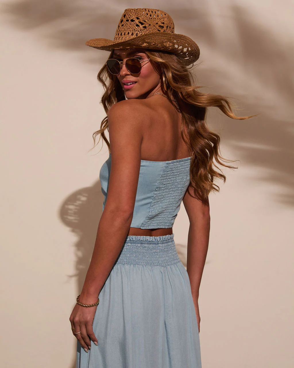 Briena Chambray One Shoulder Crop Top - Image 4