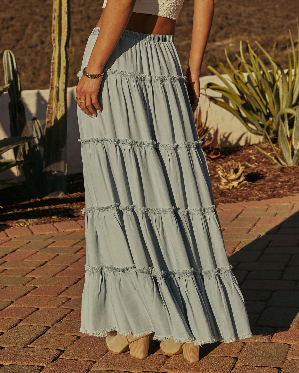 Sandie Tiered Chambray Maxi Skirt - Image 4