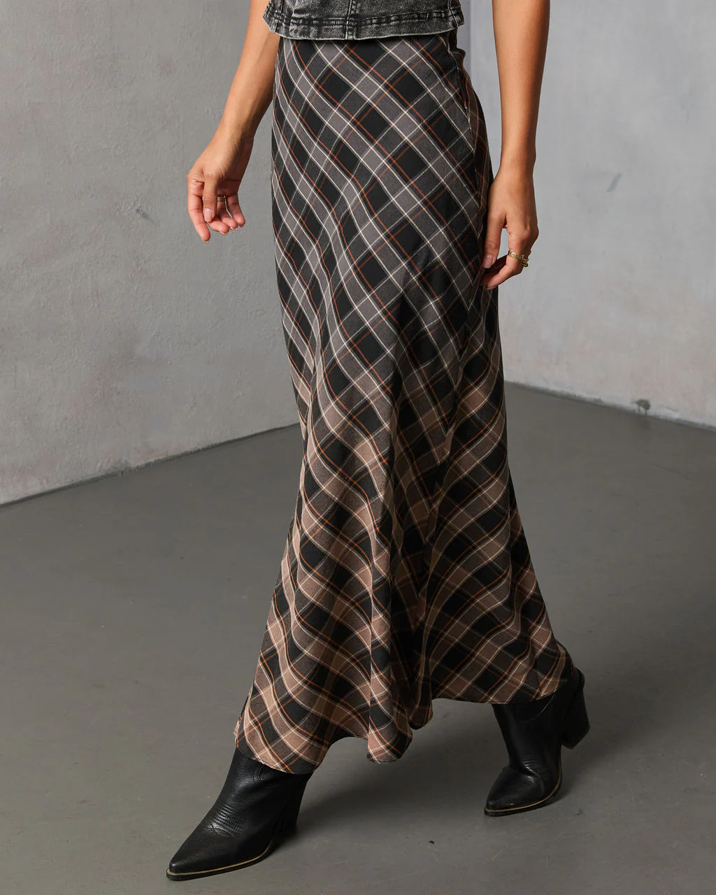 Bronzed Harvest Plaid Maxi Skirt - Image 3