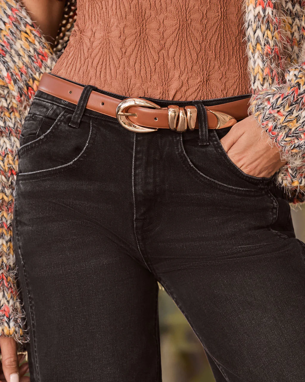 Burnt Umber Stacked Loop Leather Belt - Image 5