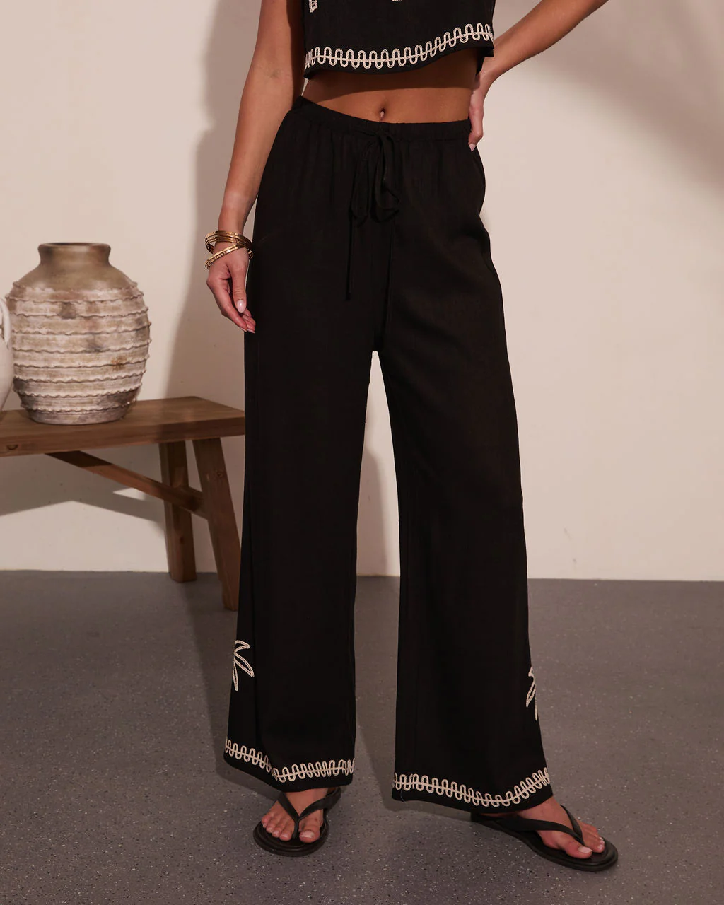 Cabana Coast Embroidered Palm Wide Leg Pants - Image 2