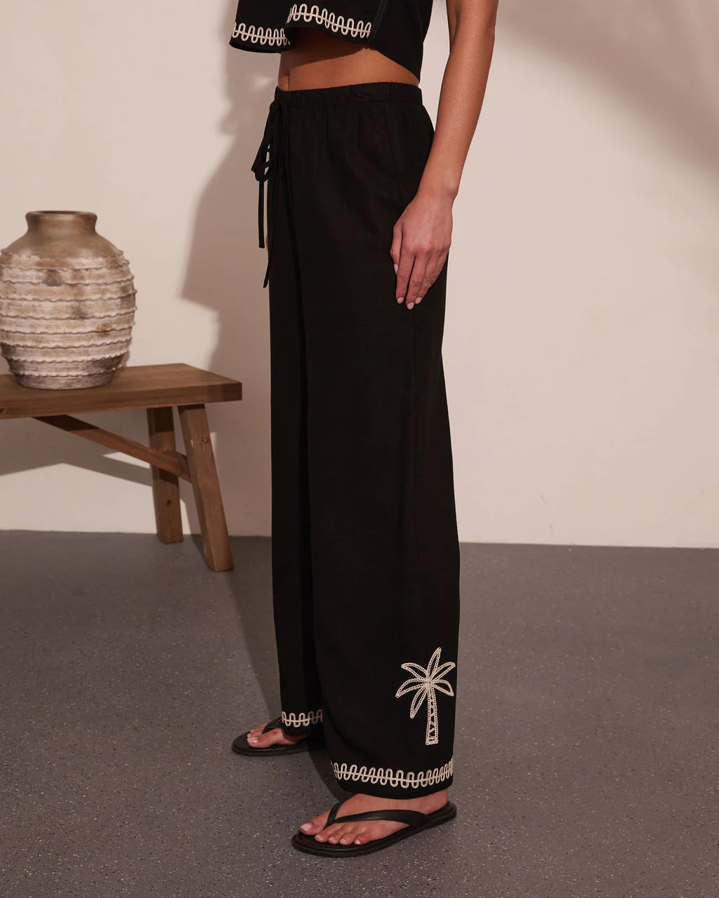 Cabana Coast Embroidered Palm Wide Leg Pants - Image 3