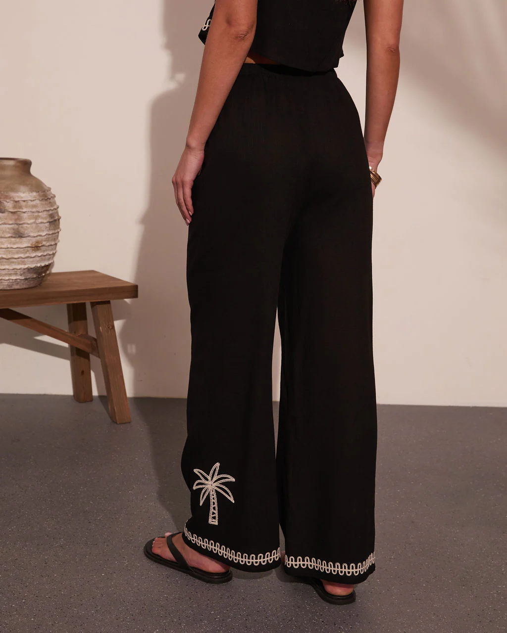 Cabana Coast Embroidered Palm Wide Leg Pants - Image 4