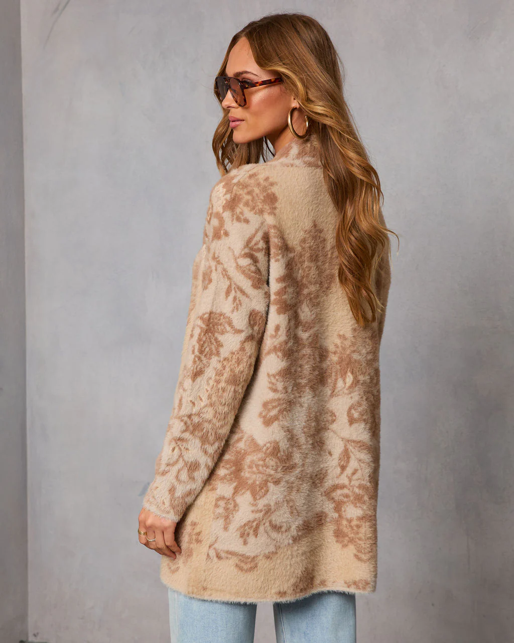 Calianna Abstract Fuzzy Knit Open Front Cardigan - Image 4