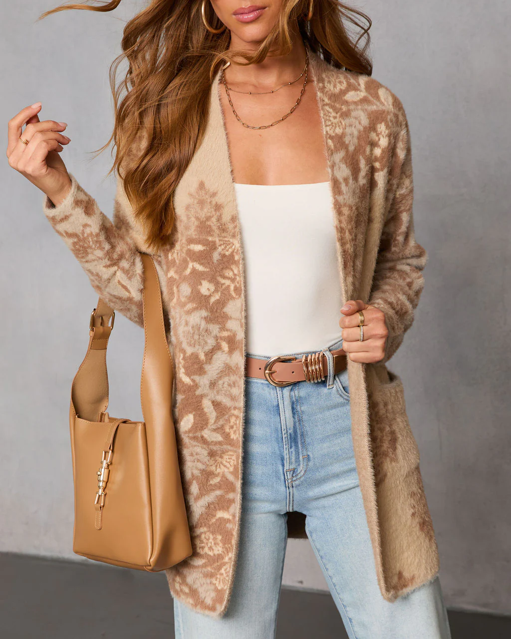 Calianna Abstract Fuzzy Knit Open Front Cardigan - Image 6