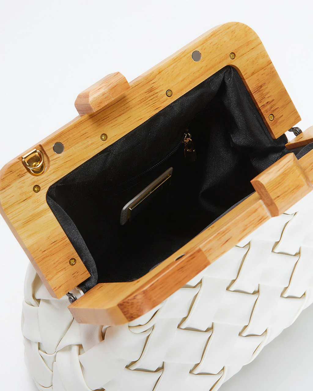 Callie Woven Faux Leather Clutch - Image 7