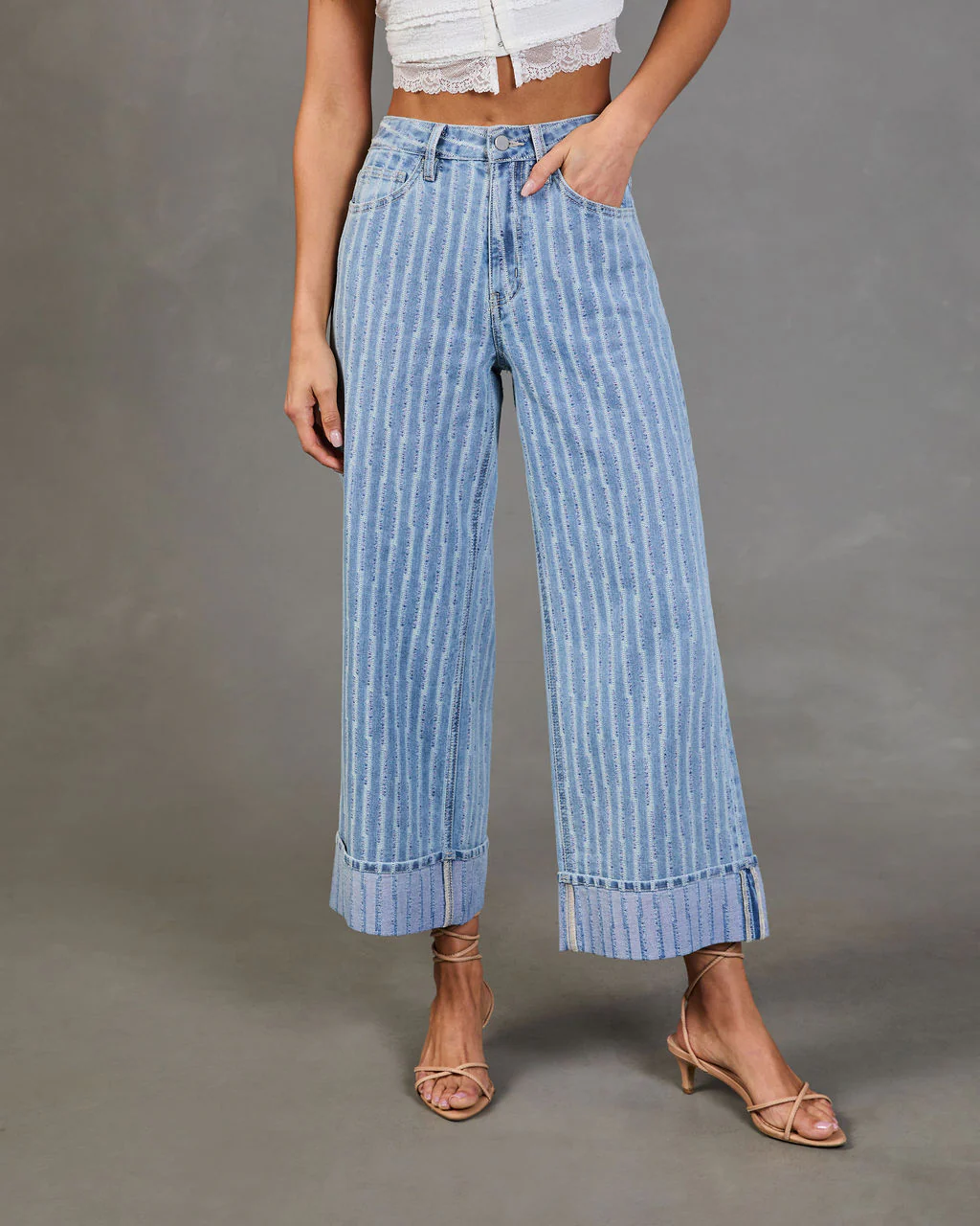 Calyra Stretch Cuffed Wide Leg High Rise Abstract Jeans - Image 2
