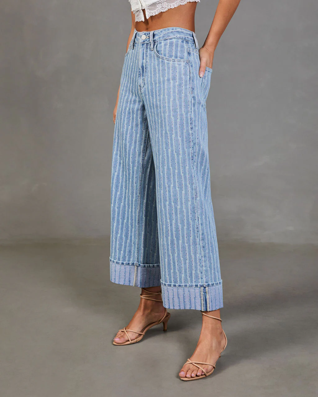 Calyra Stretch Cuffed Wide Leg High Rise Abstract Jeans - Image 3