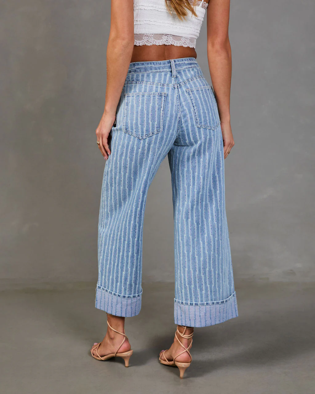 Calyra Stretch Cuffed Wide Leg High Rise Abstract Jeans - Image 4