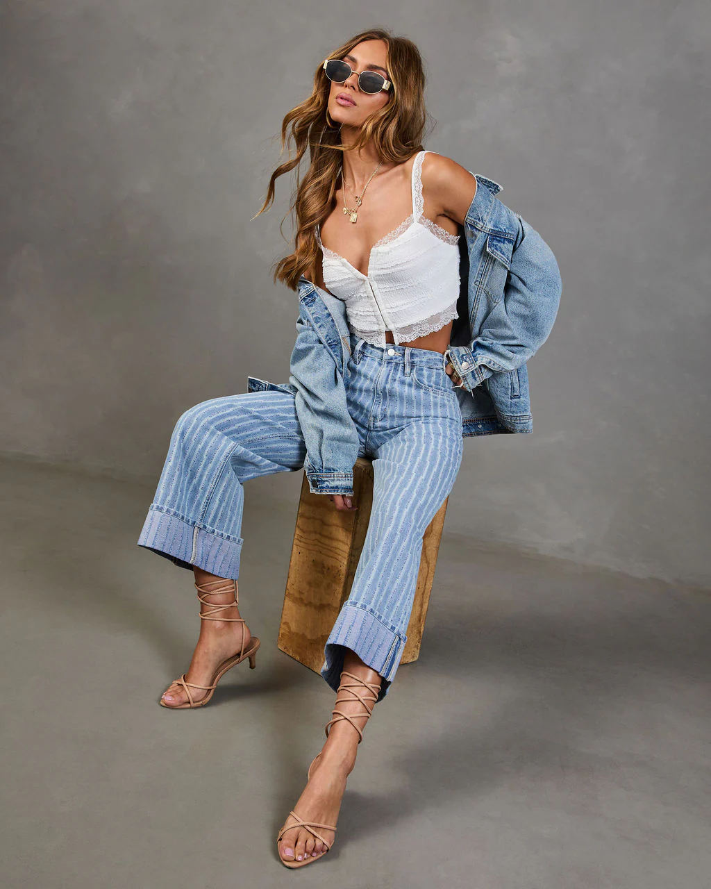 Calyra Stretch Cuffed Wide Leg High Rise Abstract Jeans - Image 5