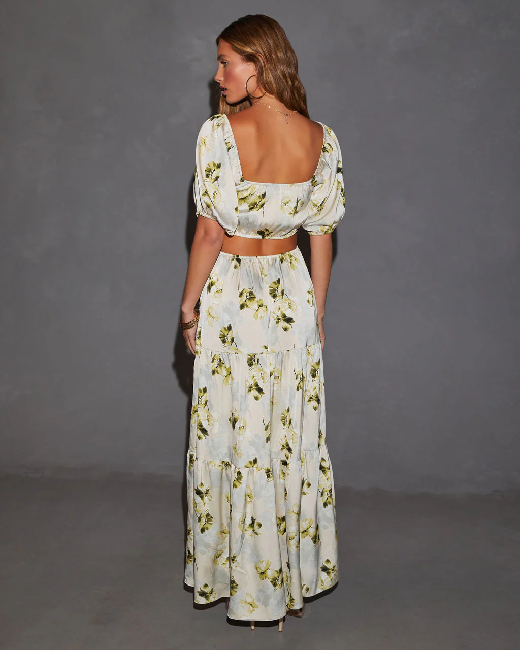 Cambria Satin Floral Puff Sleeve Maxi Dress - Image 11