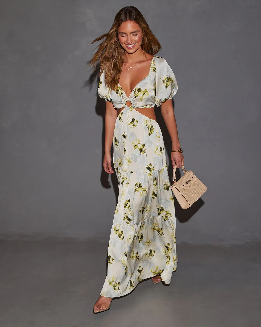 Cambria Satin Floral Puff Sleeve Maxi Dress - Image 7