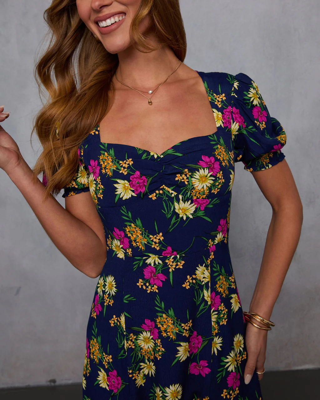Camellia Floral Puff Sleeve Midi Dress - Image 2