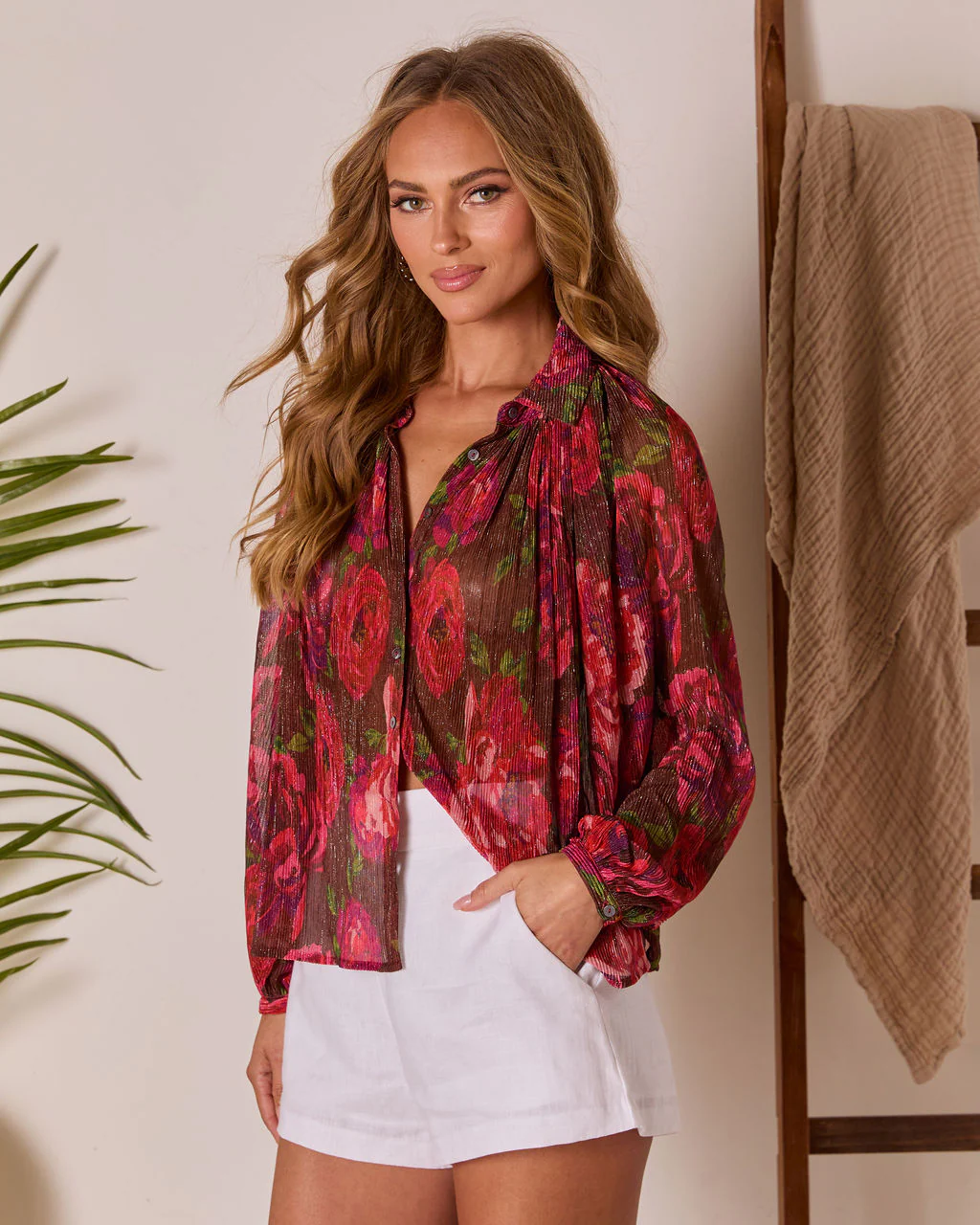 Camilah Print Pleated Chiffon Top - Image 3