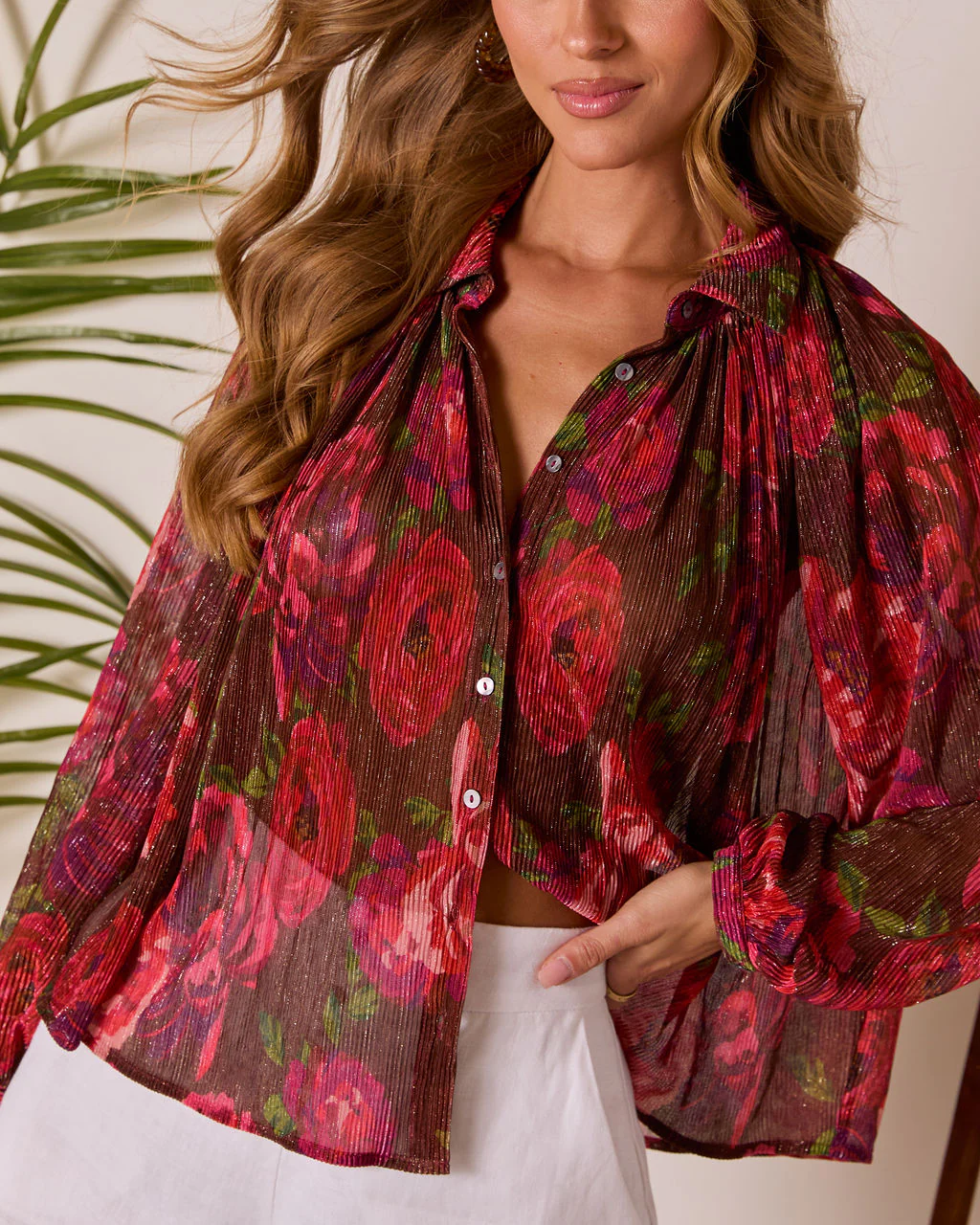 Camilah Print Pleated Chiffon Top - Image 5