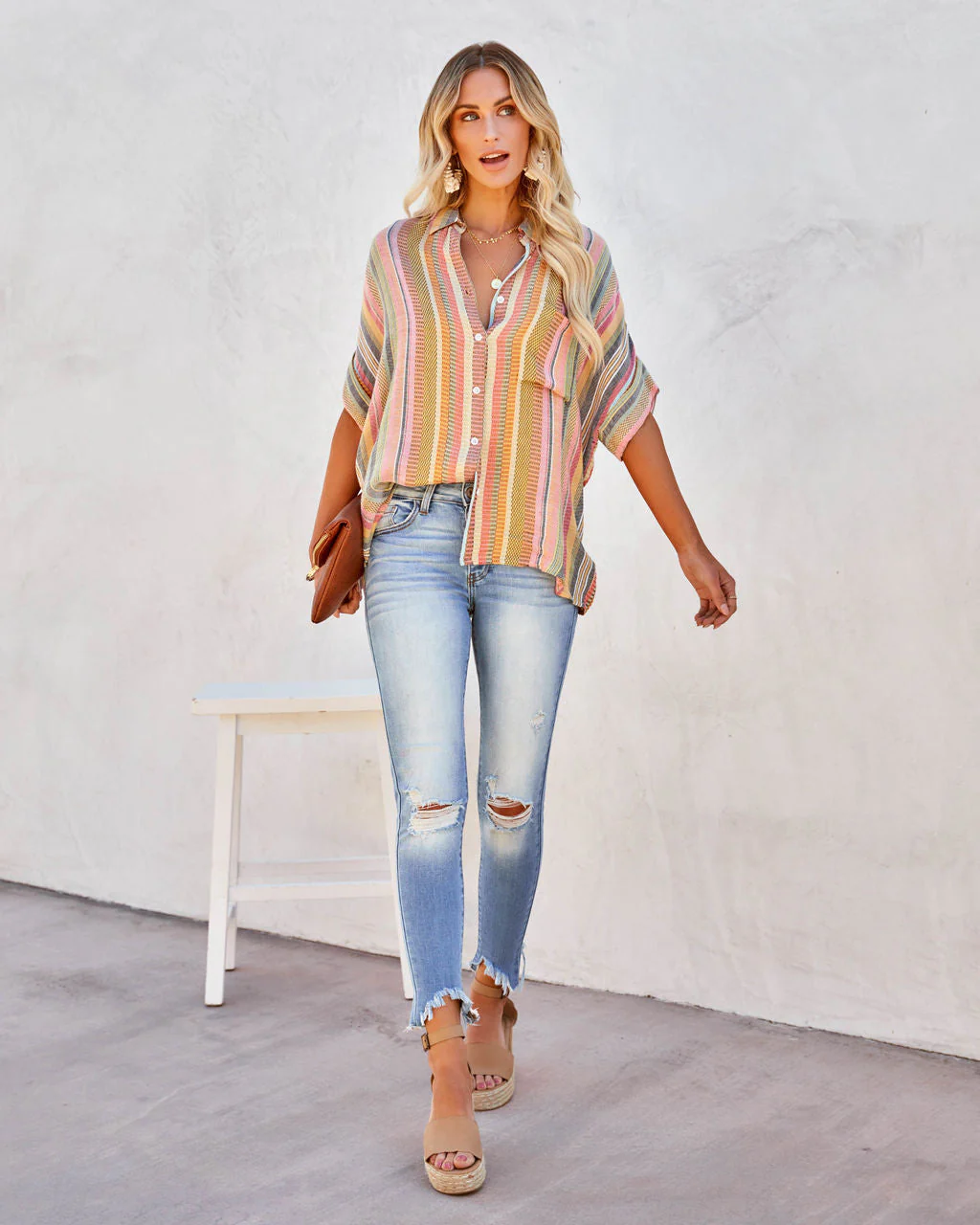 Camille Striped Woven Button Down Top - Image 2