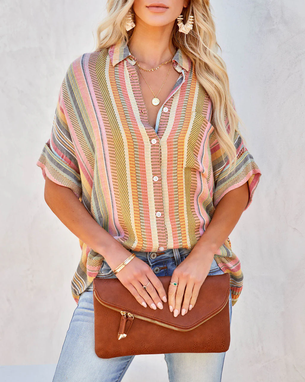 Camille Striped Woven Button Down Top - Image 3
