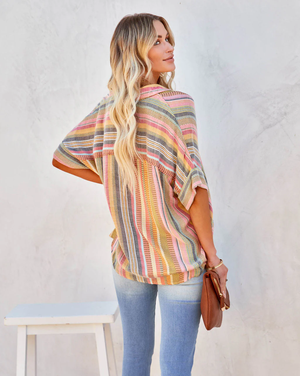 Camille Striped Woven Button Down Top - Image 4