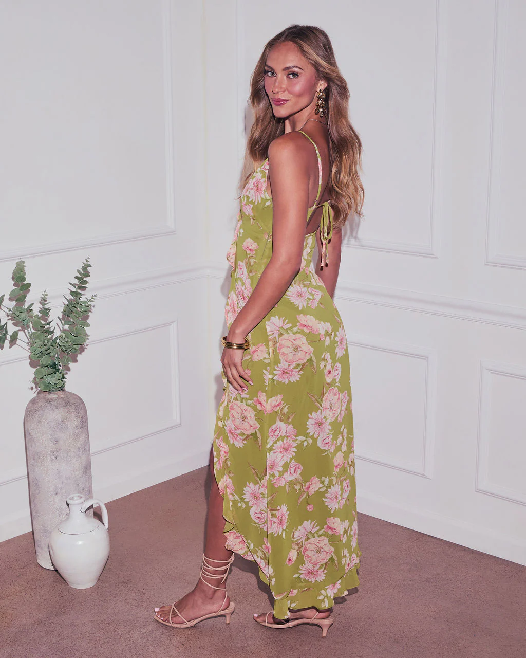 Capriccio Satin Floral Ruffle Maxi Dress - Image 10