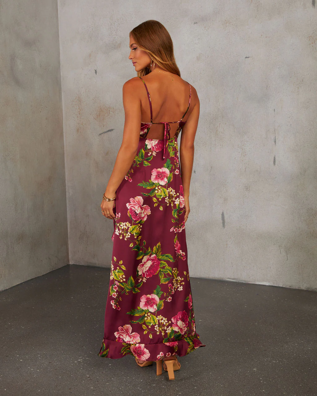 Capriccio Satin Floral Ruffle Maxi Dress - Image 22