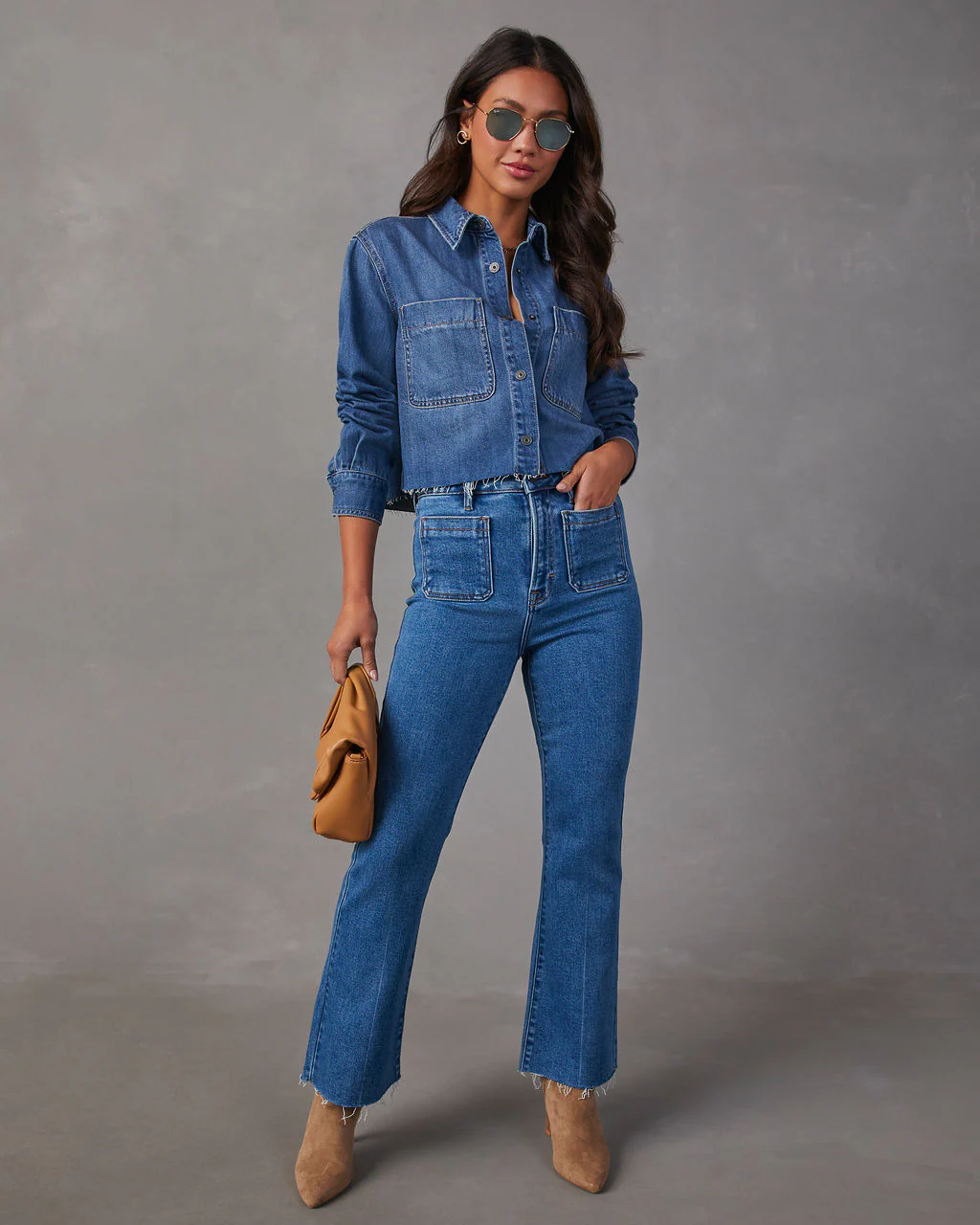 Casual Times Super Stretch High Rise Flare Cropped Jeans - Image 7