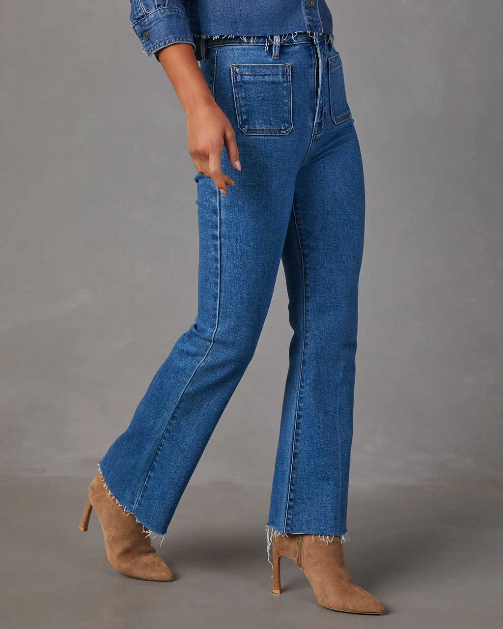Casual Times Super Stretch High Rise Flare Cropped Jeans - Image 8