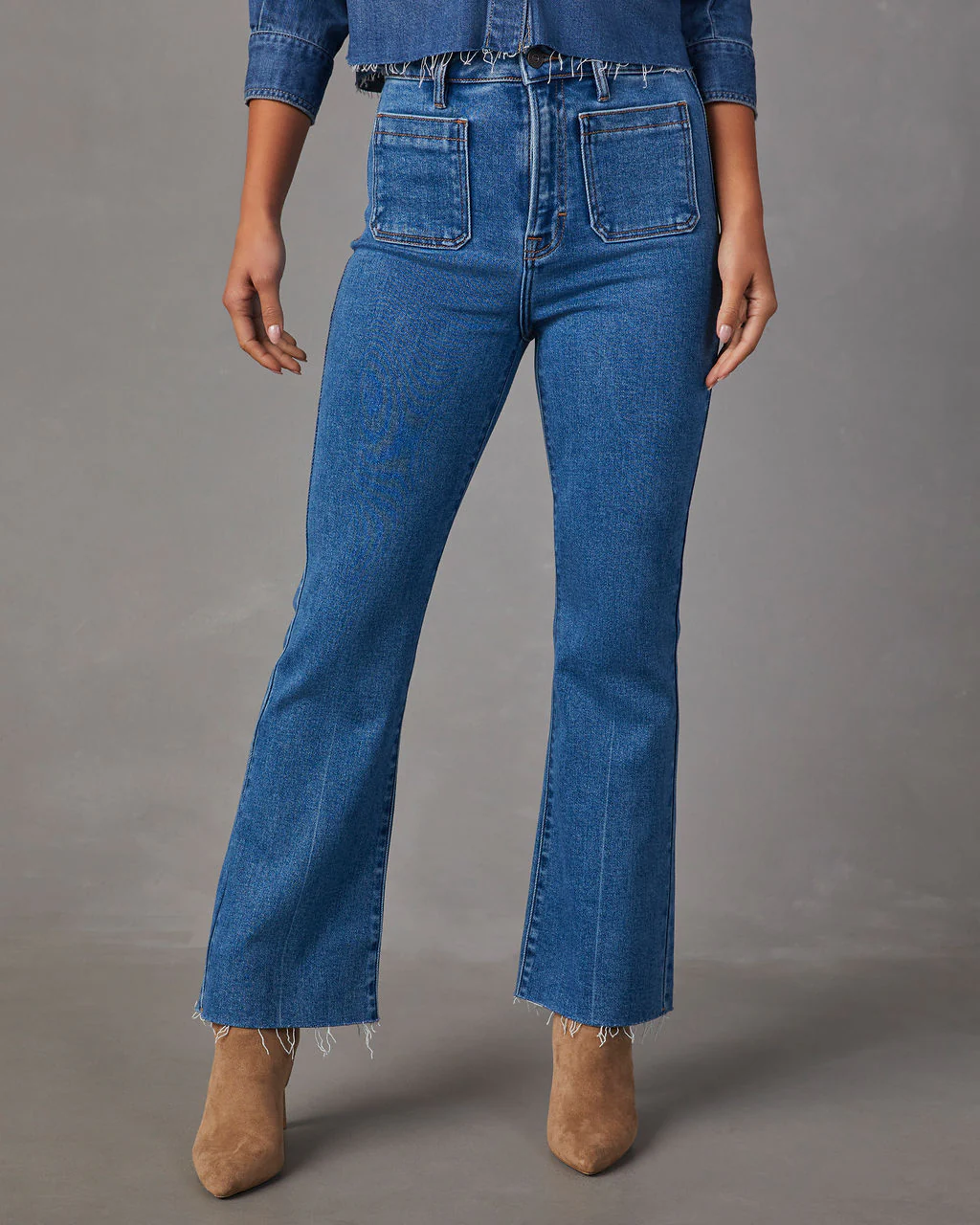 Casual Times Super Stretch High Rise Flare Cropped Jeans - Image 9