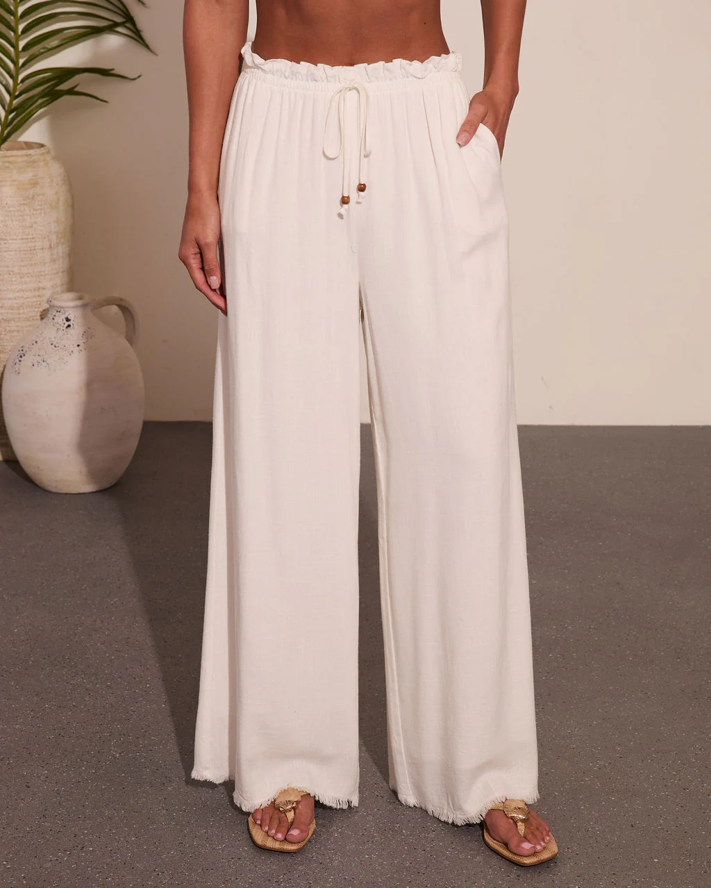 Catch Flights Drawstring Cover Up Linen Blend Pants - Image 2