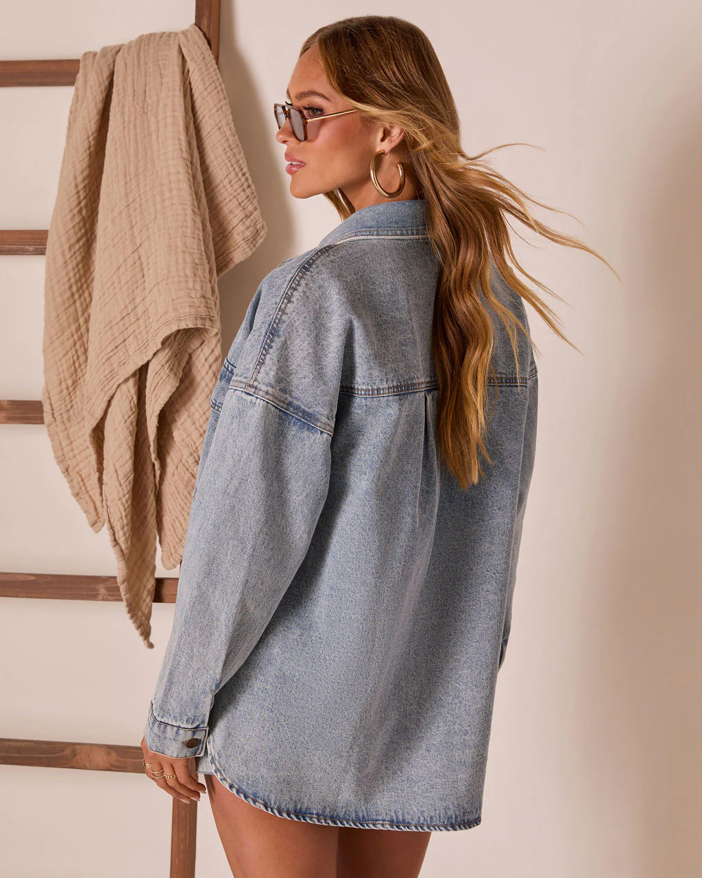 Centinela Oversized Denim Utility Button Down Top - Image 4