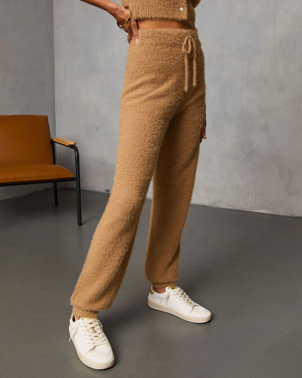 Chai Fall Fuzzy Knit High Rise Waist Tie Pants - Image 3