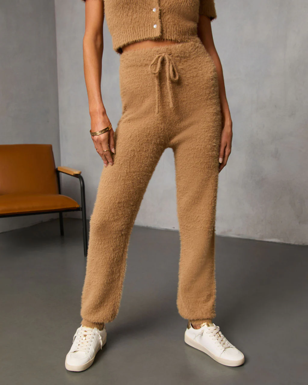 Chai Fall Fuzzy Knit High Rise Waist Tie Pants - Image 6