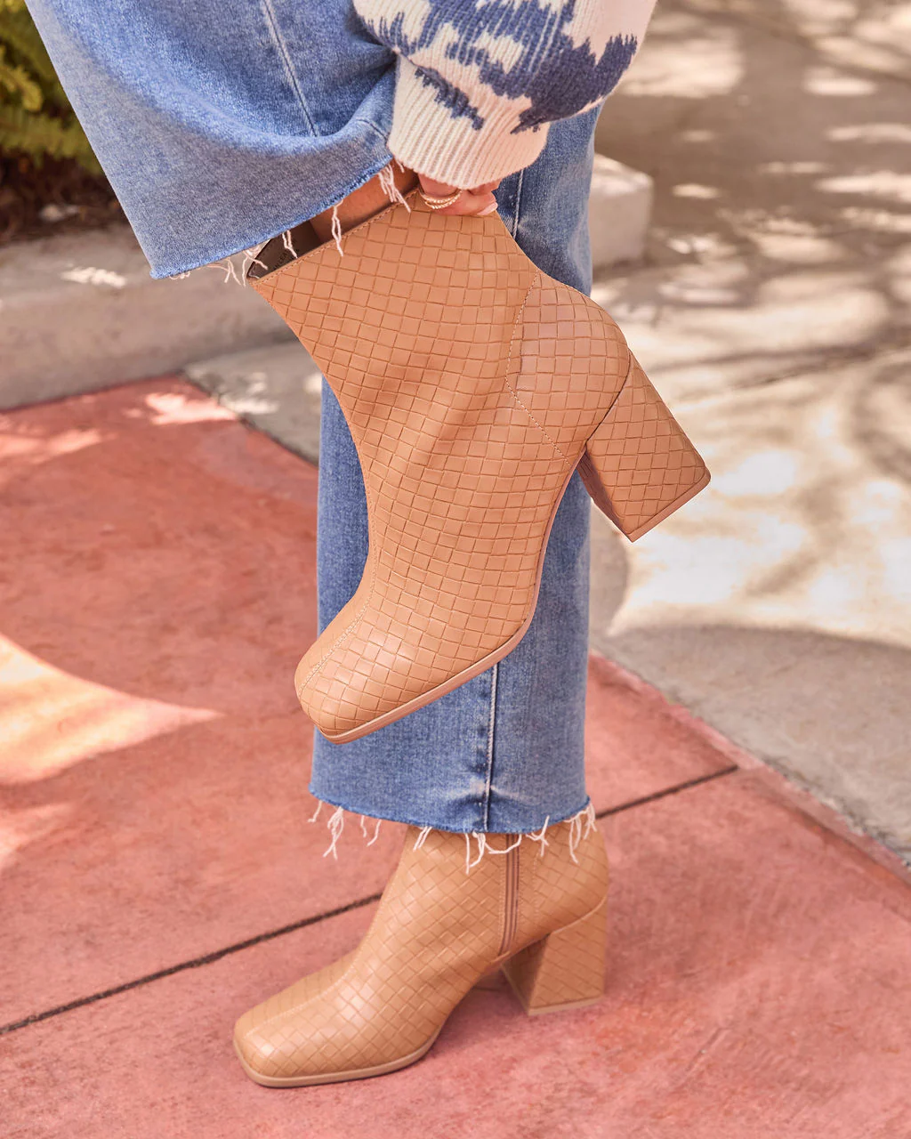 Chanie Woven Vegan Leather Booties - Image 11