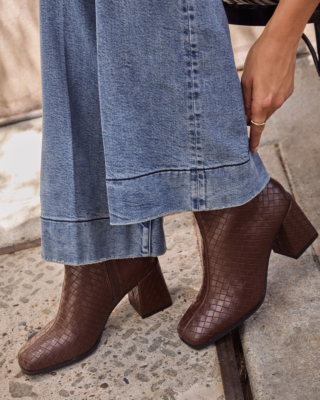 Chanie Woven Vegan Leather Booties - Image 5