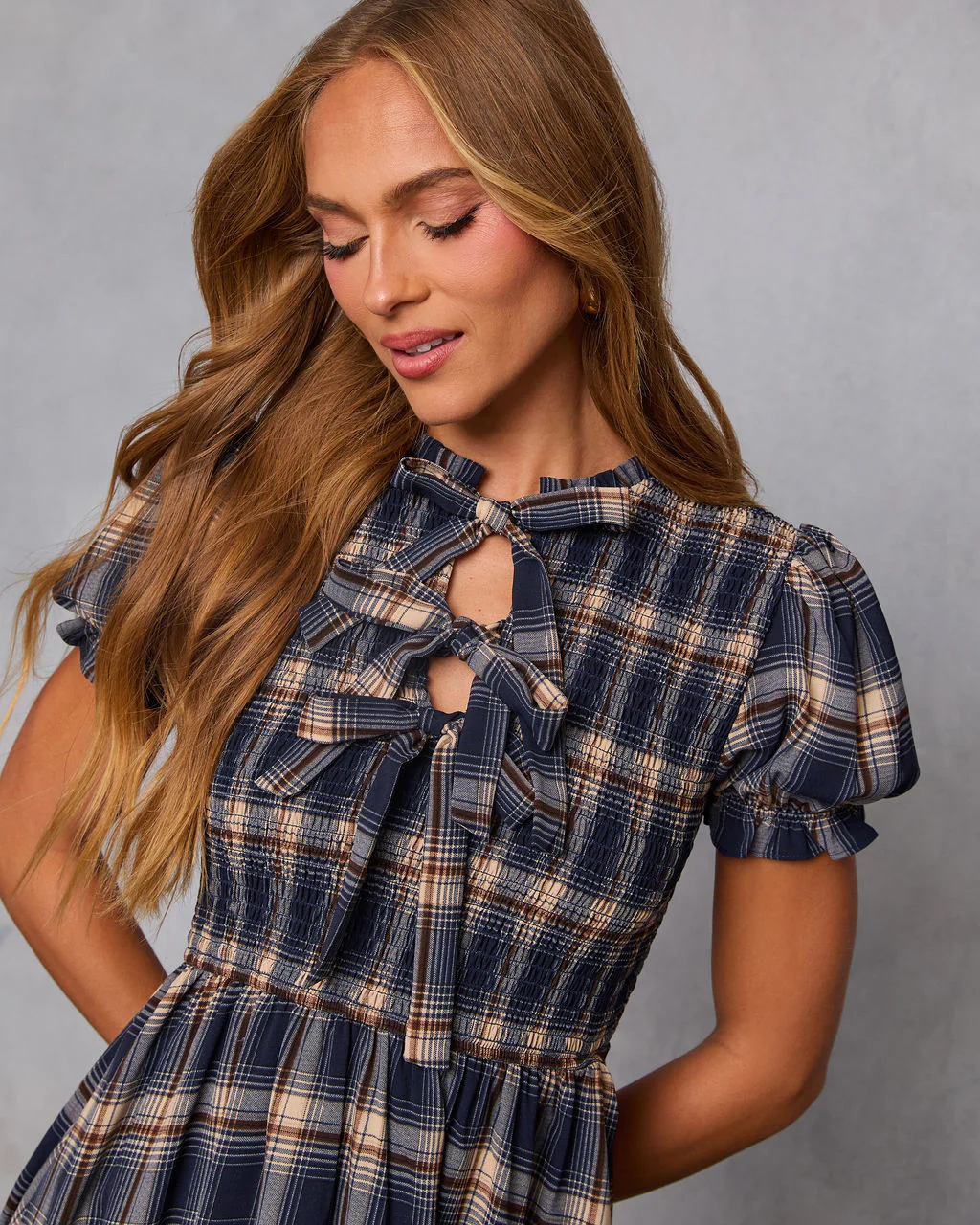 Charlisa Plaid Puff Sleeve Midi Dress - Image 2