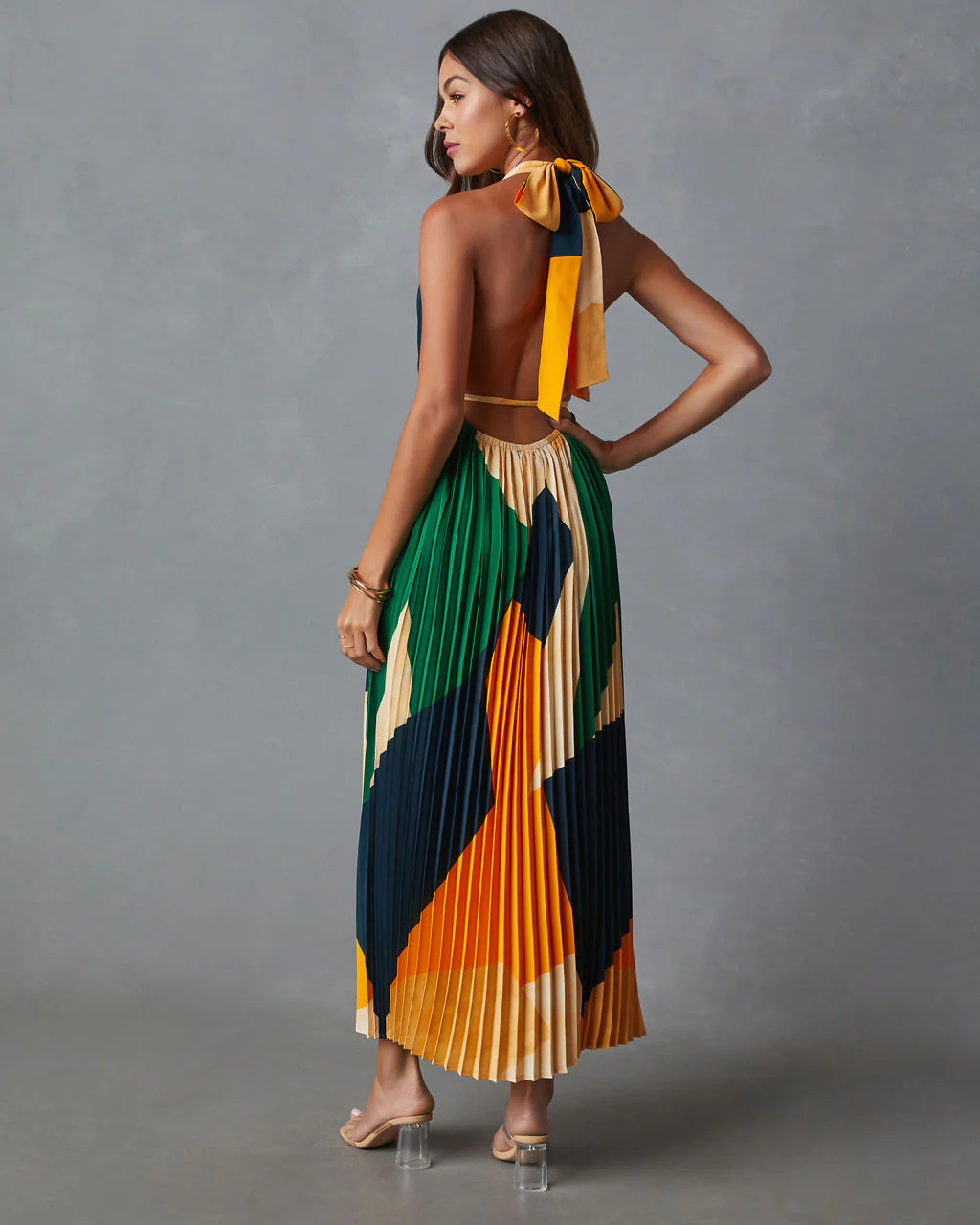 Cheyenne Abstract Pleated Halter Midi Dress - Image 10