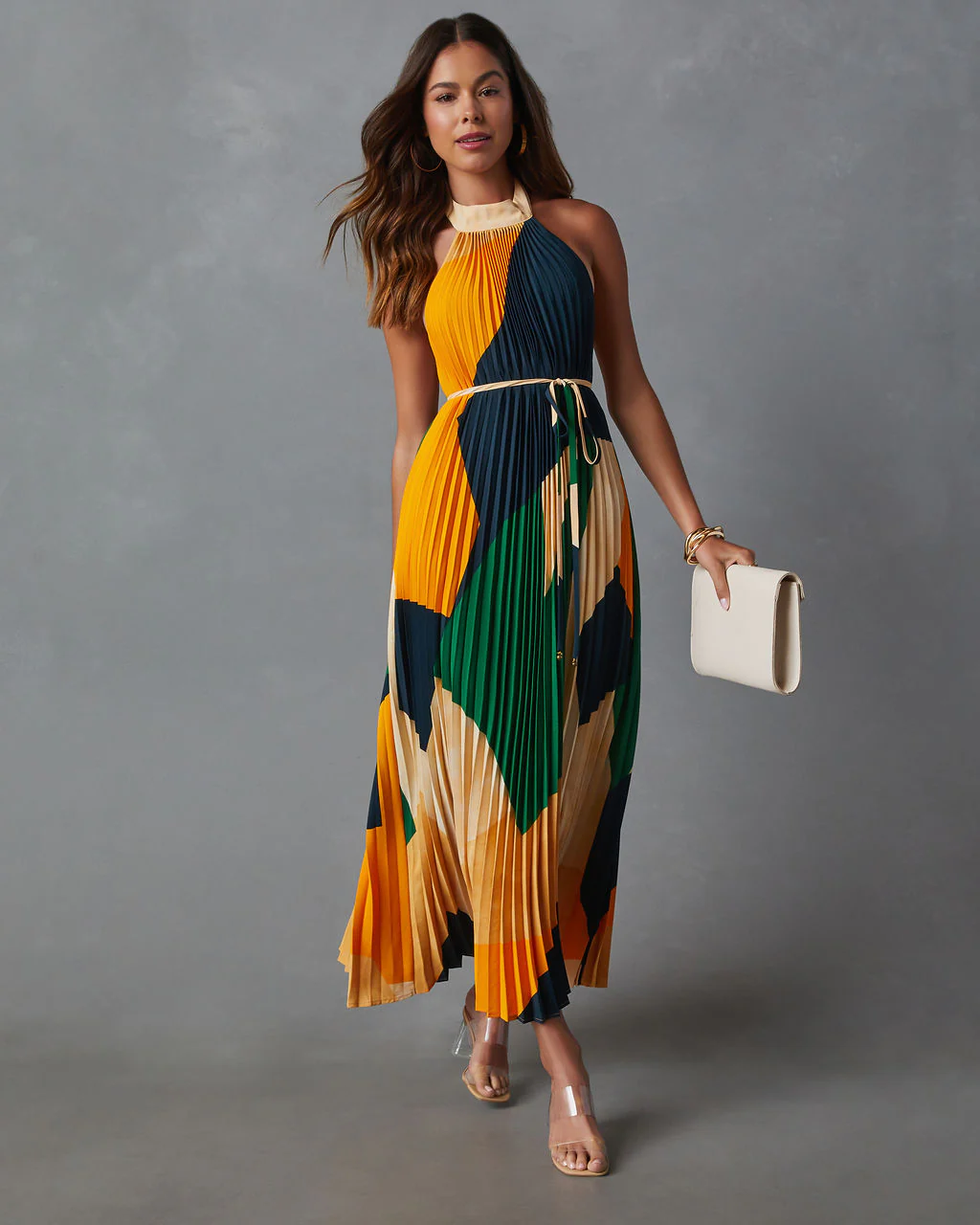 Cheyenne Abstract Pleated Halter Midi Dress - Image 11