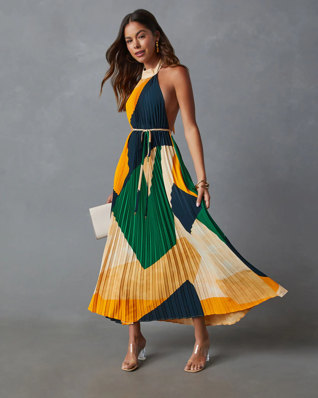 Cheyenne Abstract Pleated Halter Midi Dress - Image 7