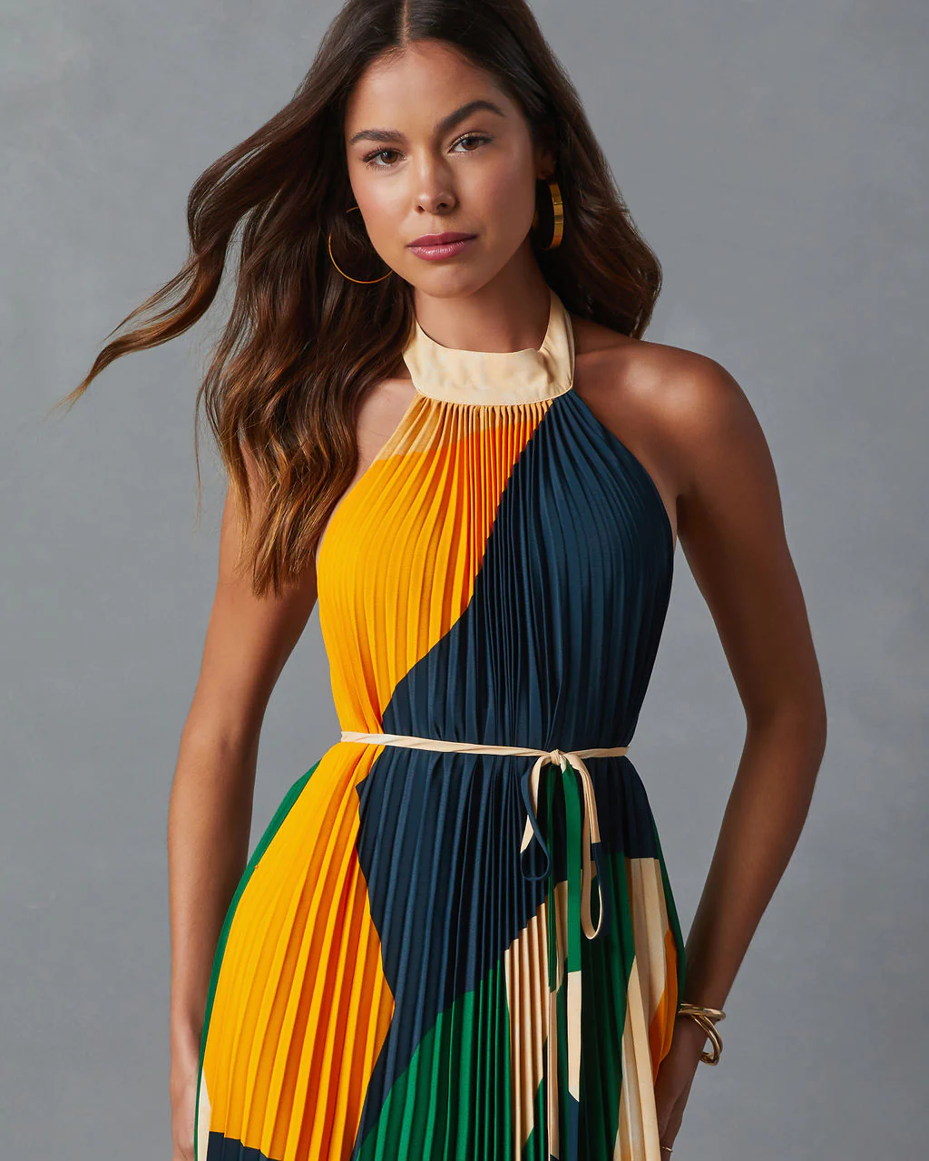 Cheyenne Abstract Pleated Halter Midi Dress - Image 8