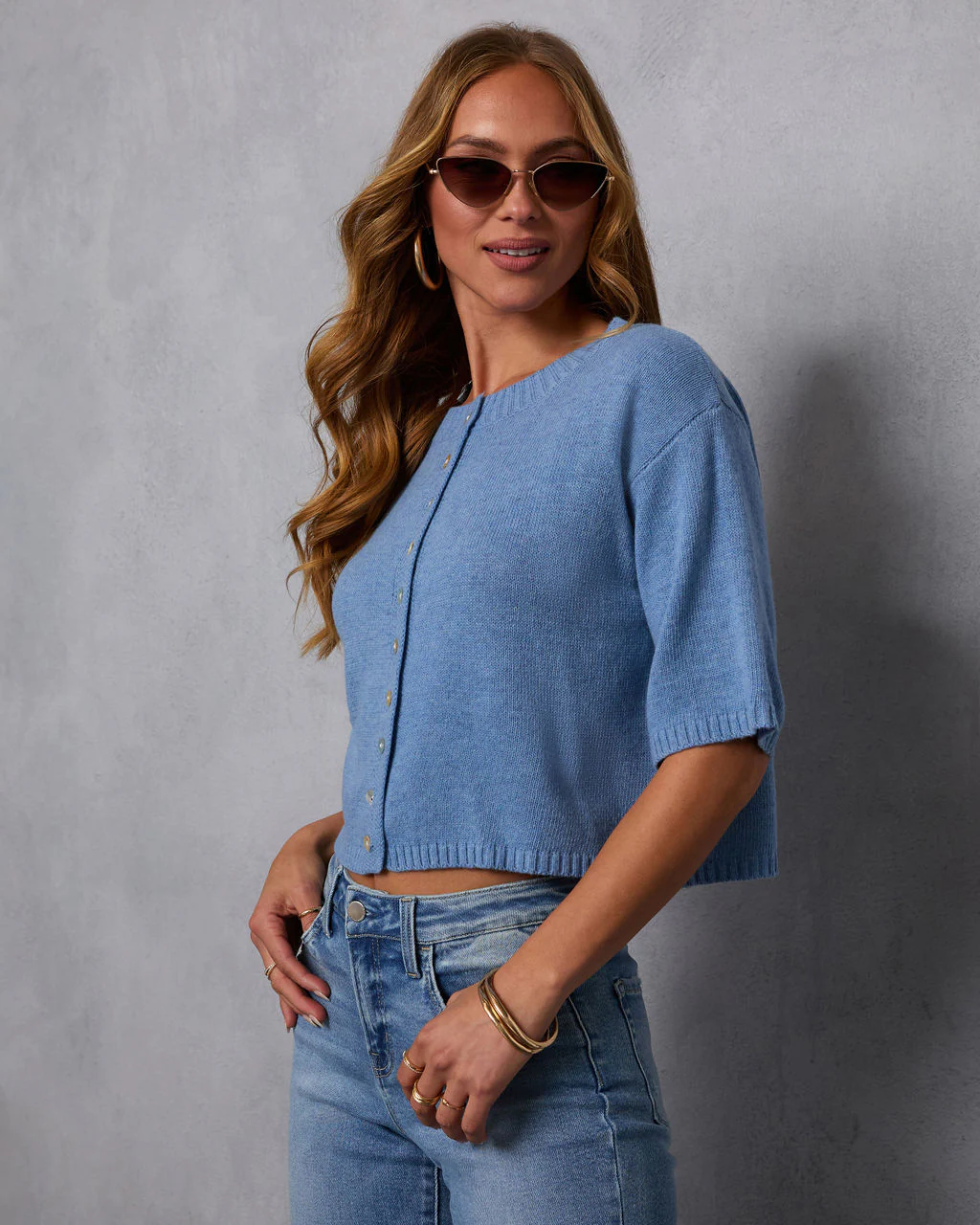 Chic Escape Button Detail Short Sleeve Cardigan - Image 3