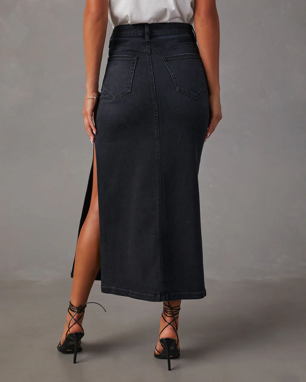 Chic Side Slit Denim Midi Skirt - Image 4