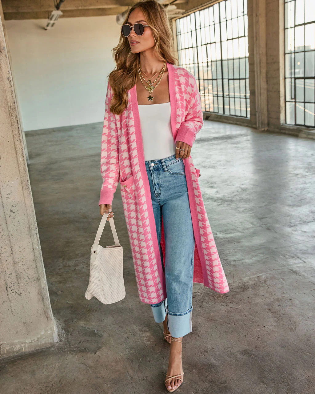 Chill Edit Houndstooth Longline Cardigan - Image 7