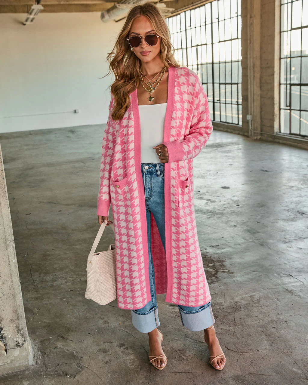 Chill Edit Houndstooth Longline Cardigan - Image 8