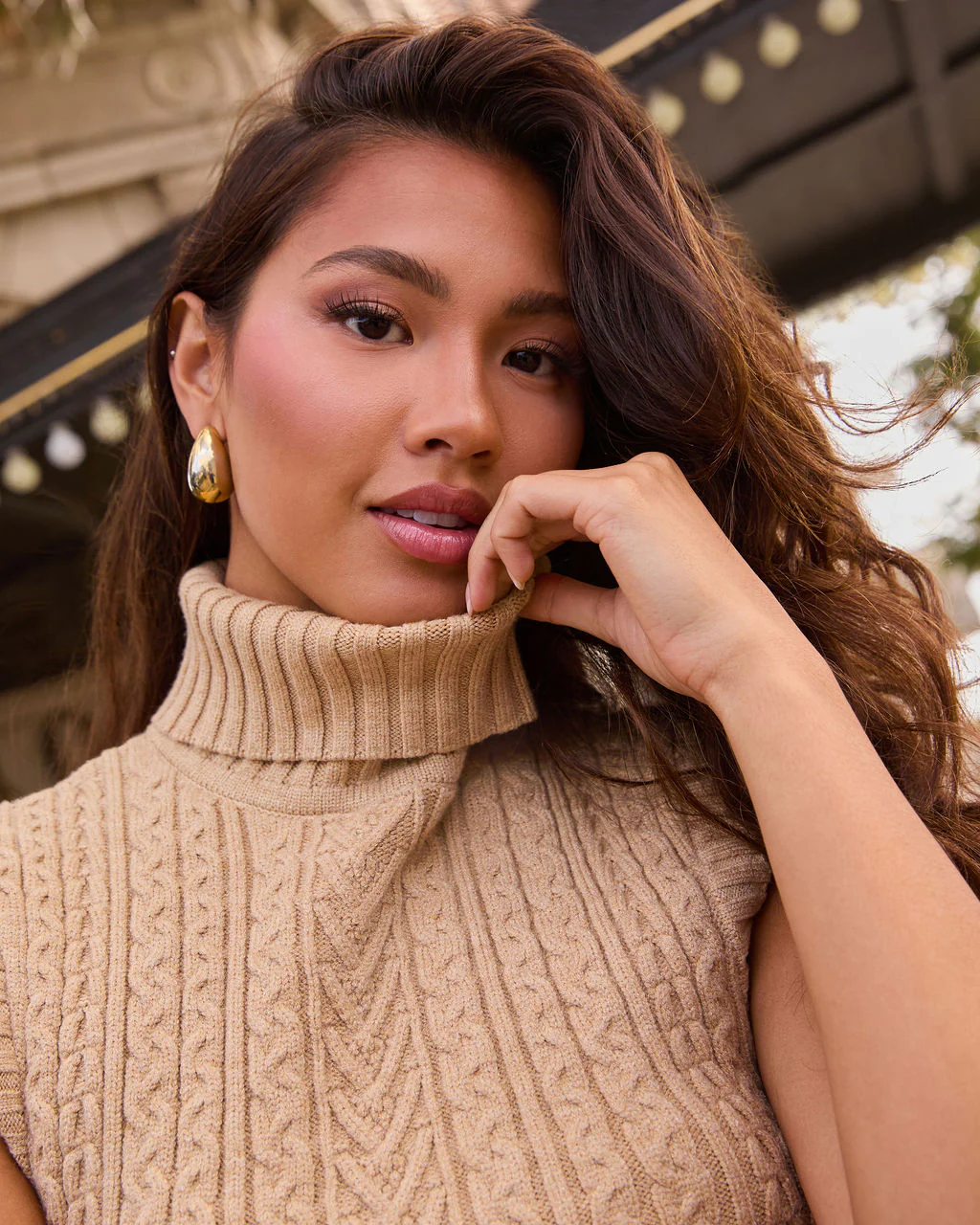 Cinnamon Swirl Turtleneck Cable Knit Sweater - Image 6